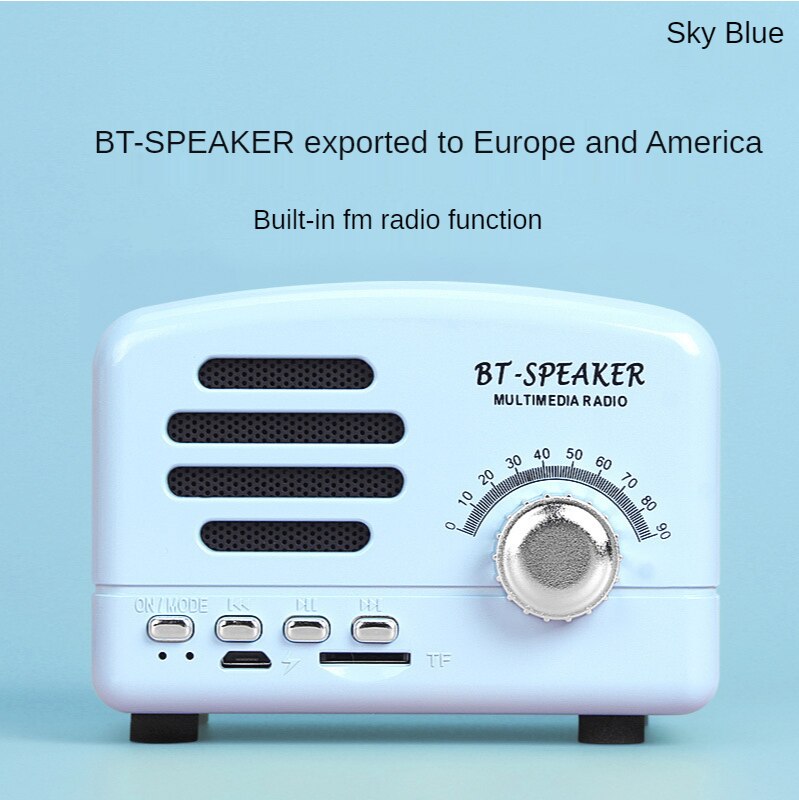 Retro Bluetooth Speaker MP3 Small Speaker Computer Mini Novel Portable Radio Card SD Mobile Phone Small Sound: Blue