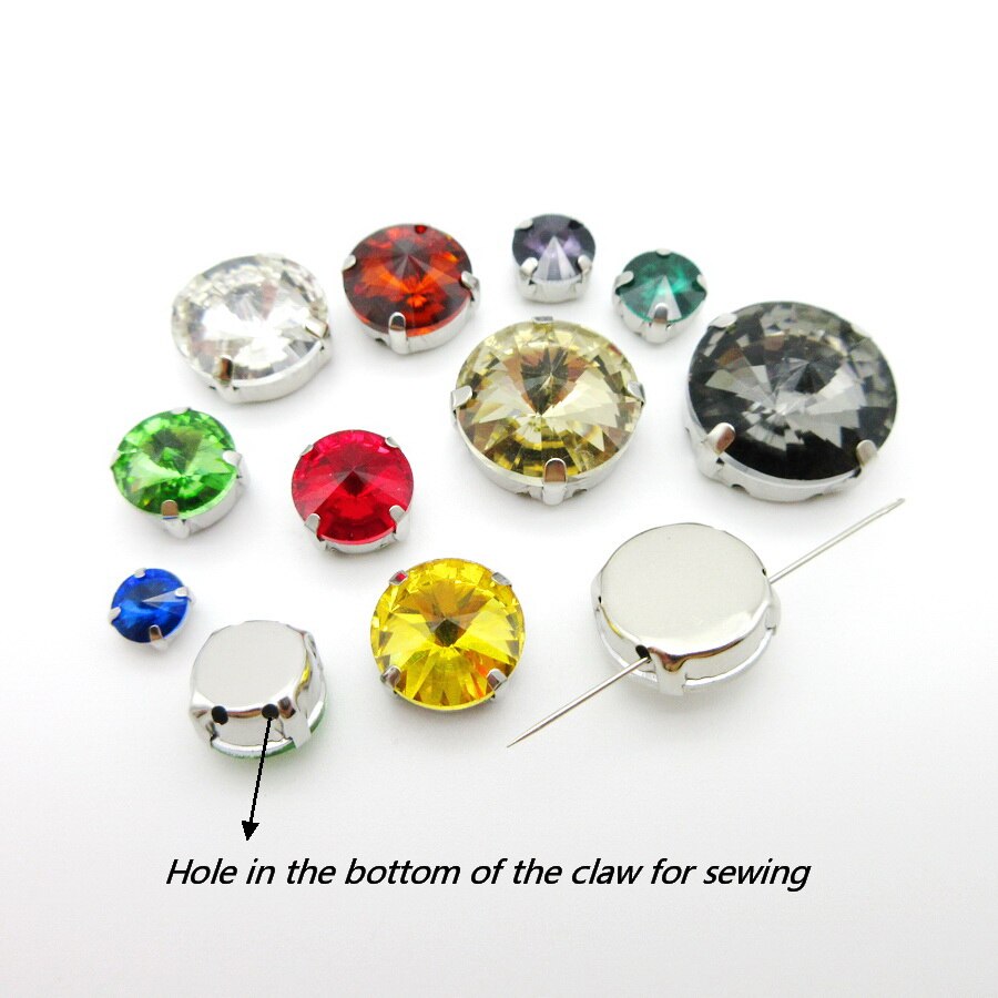 Mix Rivoli ronde vorm 7 maten zilveren klauw instellen clear crystal strass naaien op strass kralen trouwjurk schoenen diy trim