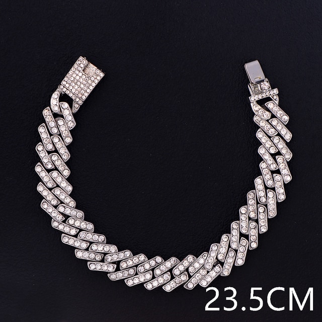15mm Bling Strass Hip Hop Cuban Link Kette Armbänder für Frauen Männer Iced Out Volle Kristall Rapper Hand Kette luxus Schmuck: 0403SL