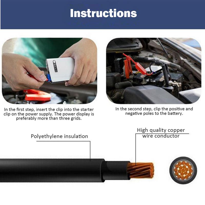 12V Car Jump Starter Battery Trucks Power Bank Emergency Lead Cable Clamps Clip Anti-recoil Car Jump Starter Cable for Car