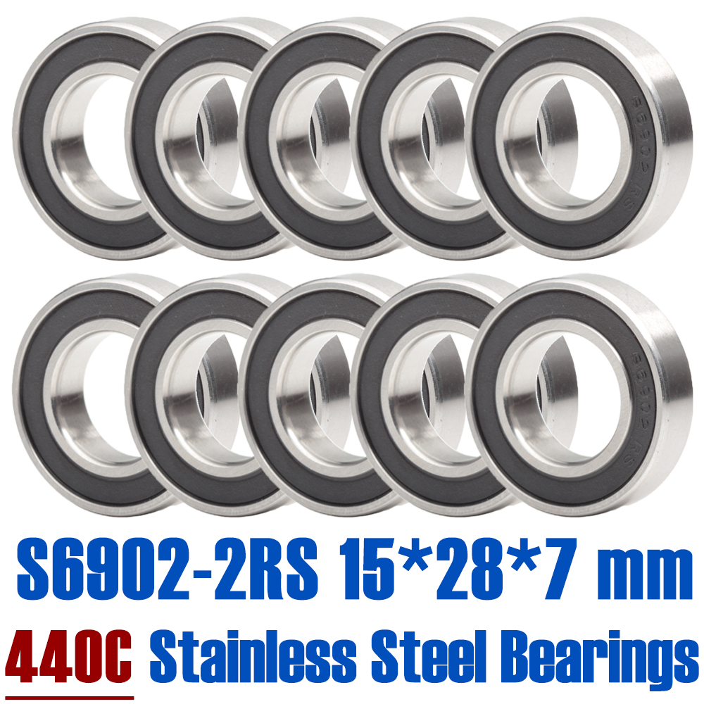 S6902RS Bearing 15*28*7 mm ( 10 PCS ) ABEC-3 440C Stainless Steel S 6902RS Ball Bearings 6902 Stainless Steel Ball Bearing