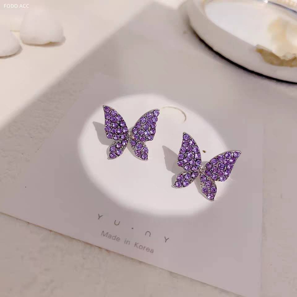 kristall Schmetterling Zucht Ohrringe Für Frauen Grün Rosa Lila Nette Koreanische Schmuck Frauen Ohrring Bricons: e032zi