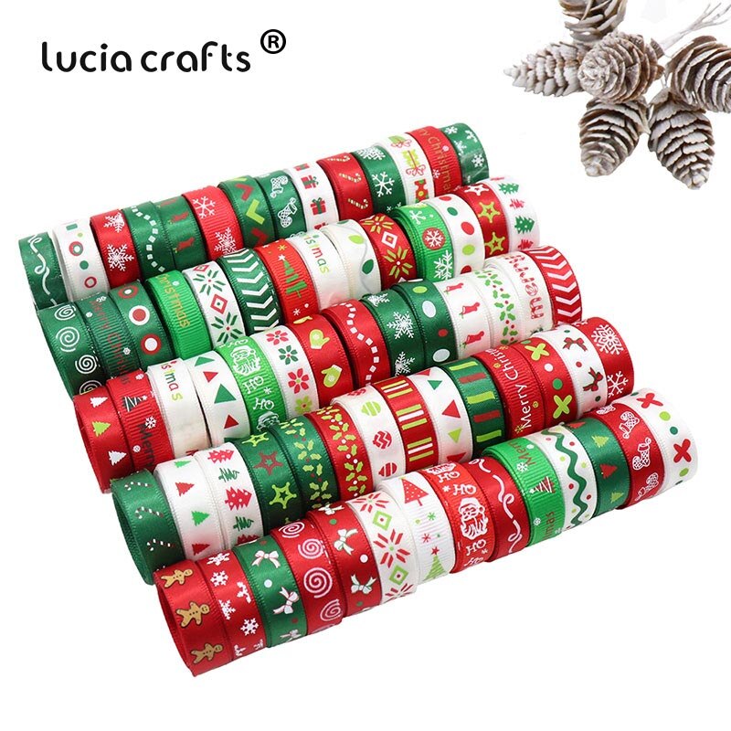 Lucia crafts 12 yards random printi grosgrain satinbånd til juledekoration  s0204