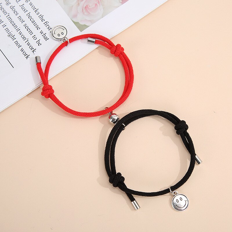 2 Pz/set Delle Coppie Della Lega di Attrazione Magnetica Sfera Creativa Bracciali Sorriso Pendente Fatti A Mano Tessuto di Amicizia Dei Braccialetti Dei Monili del Regalo: 16