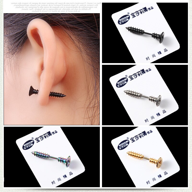 1Stck Punk Gold Schwarz Farbe Edelstahl Nagel Schraube Zucht Ohrring für Frauen &Ampere; Männer Wendel Ohr Piercings schmuck