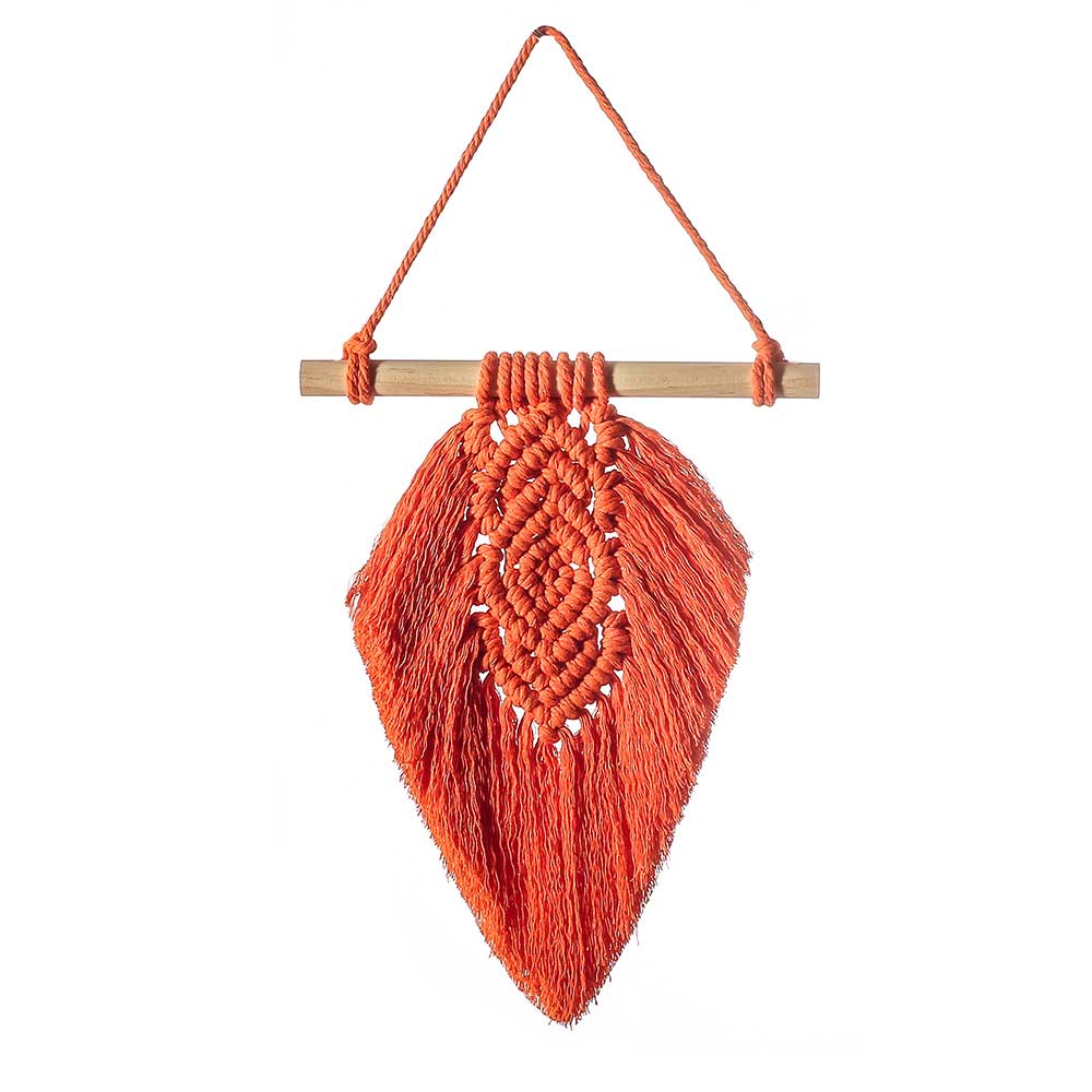 Macrame Mini Leaf Tapestry Boho Wall-Hanging Tassel Bedroom Decoration Mandala Home Pendant: Orange Leaf