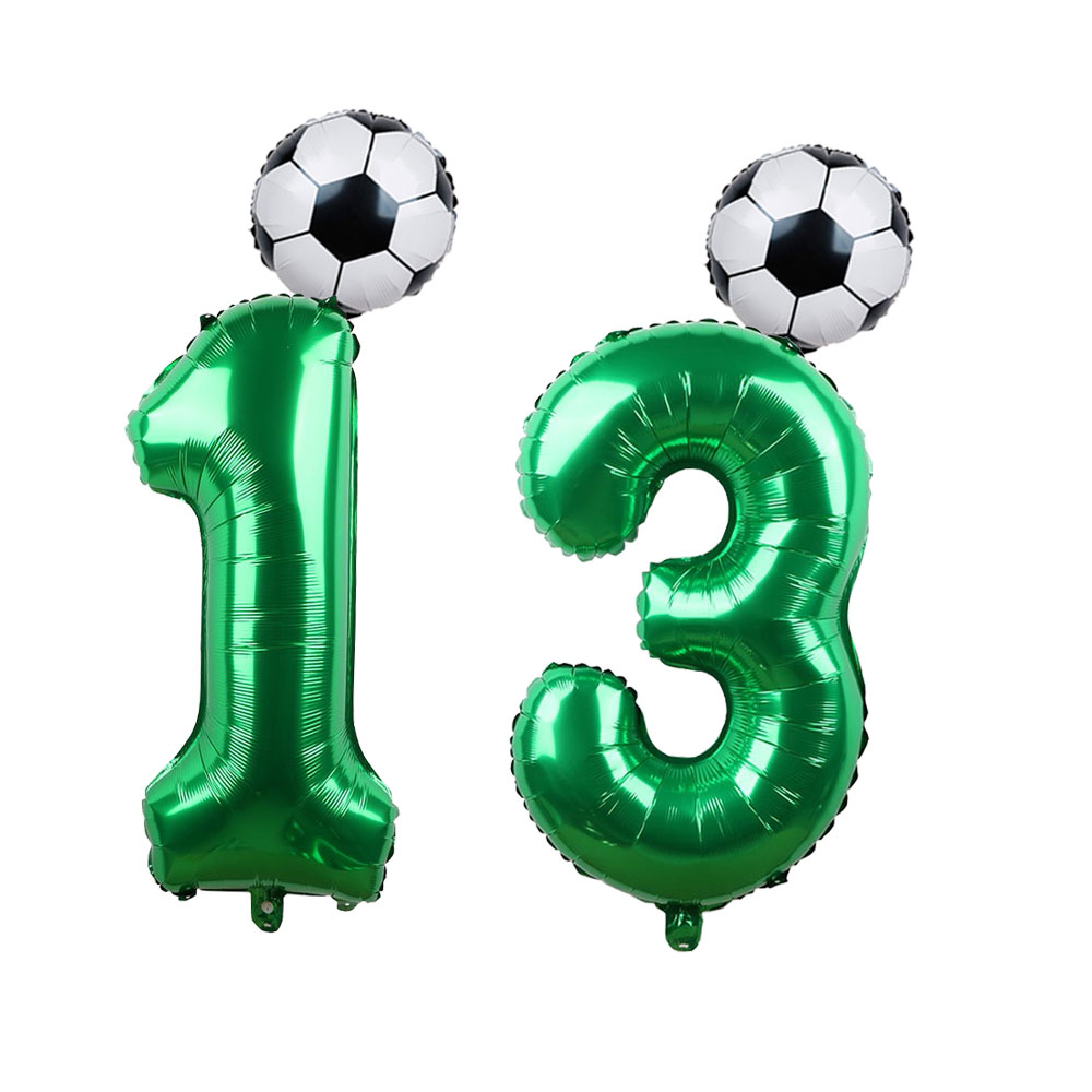 2pcs/lot 32inch Green Number Foil Ballons 18inch Soccer Helium Ballons Football Soccer Birthday Parti Sports Themed Party Decors