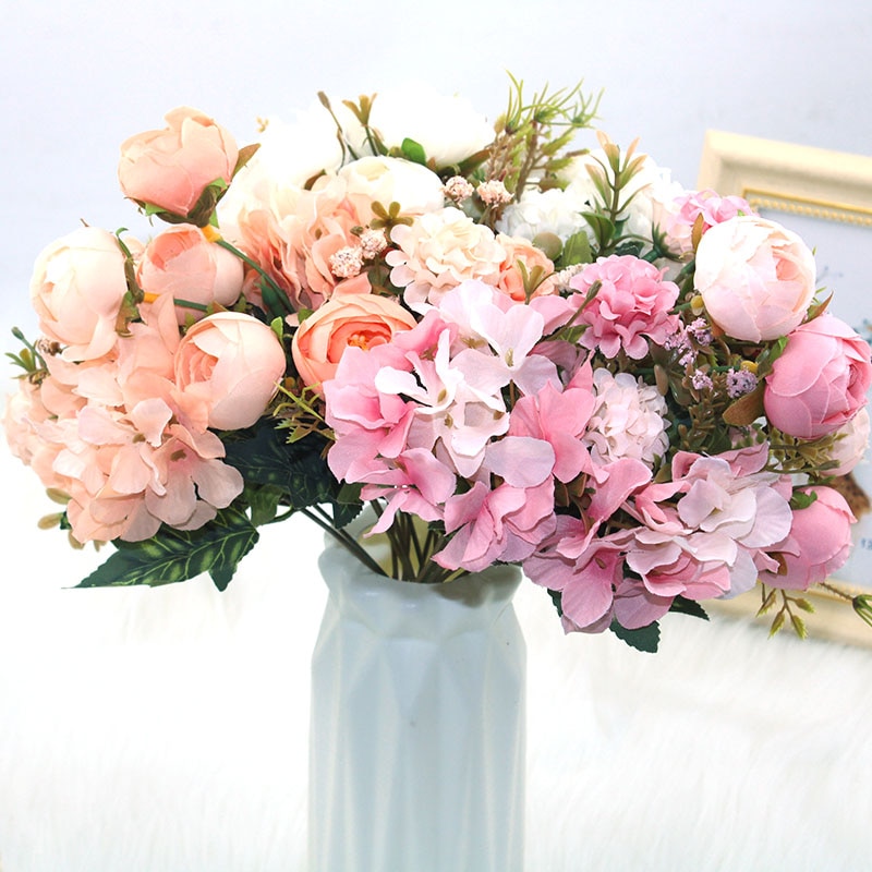 1 st / pion konstgjord blomma liten retro siden konstgjord blomma arrangemang kärna levererar konstgjorda blommor bröllop