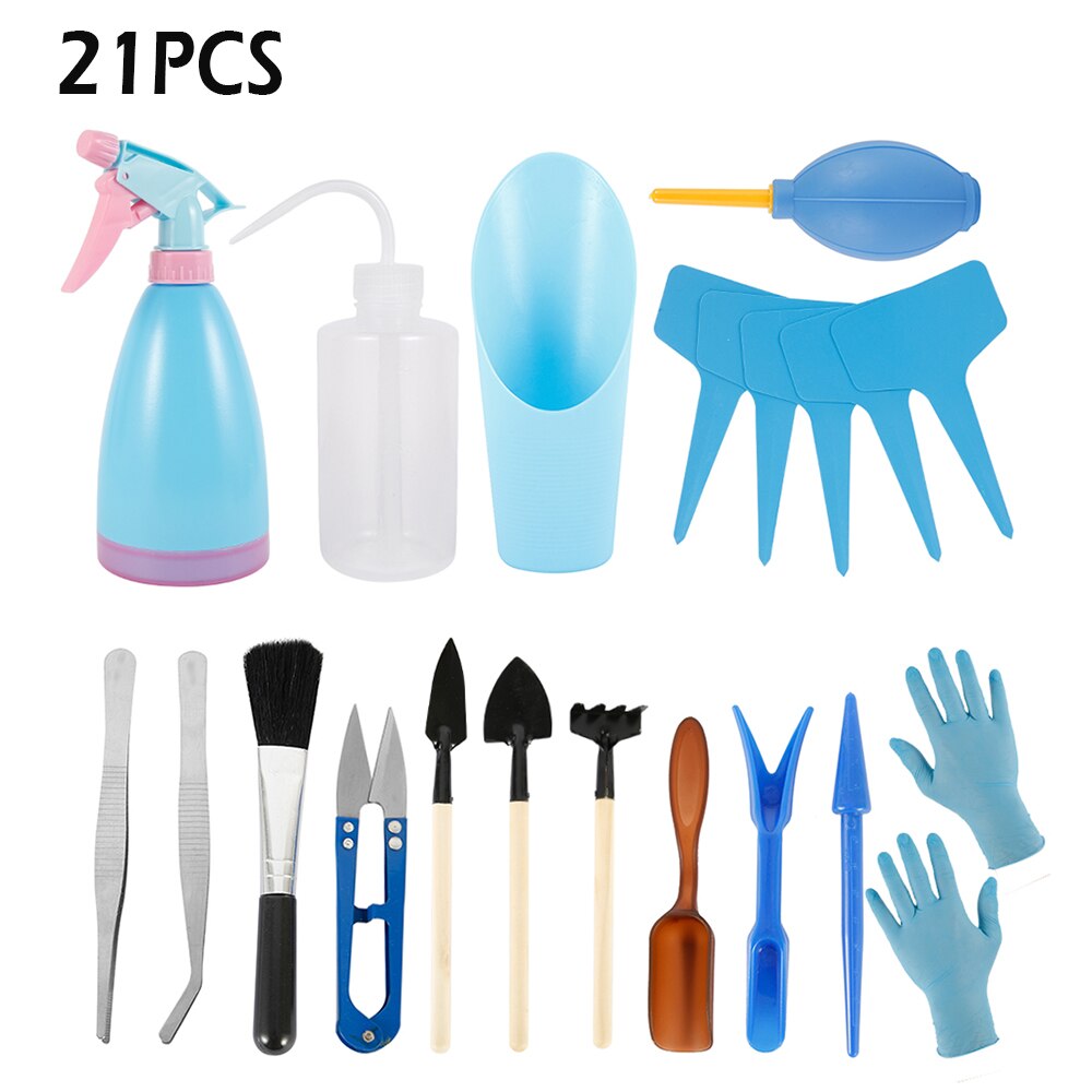 21pcs Succulents Transplanting Tools Flower Seedlings Planted Hand Tool Kit Plant Sowing DIY Accessories Gardening Supplies: Sky Blue