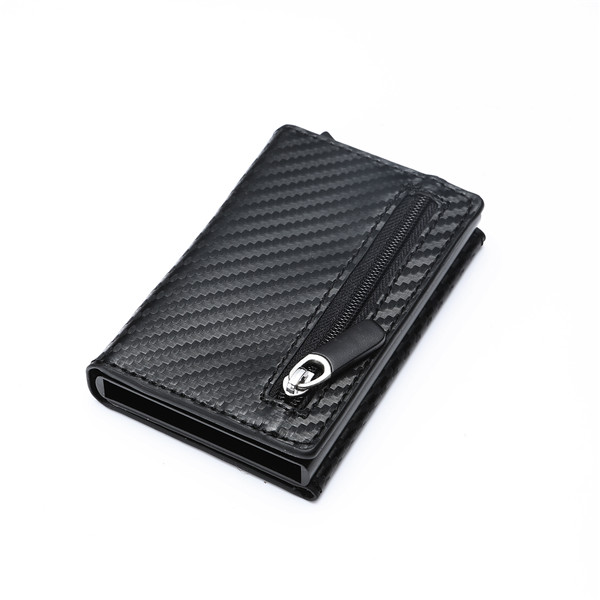 Bisi Goro Credit Kaarthouder Aluminium Doos Card Portemonnee Rfid Pu Leer Pop Up Card Case Magneet Carbon fiber Portemonnee: Tanxian Black X-52