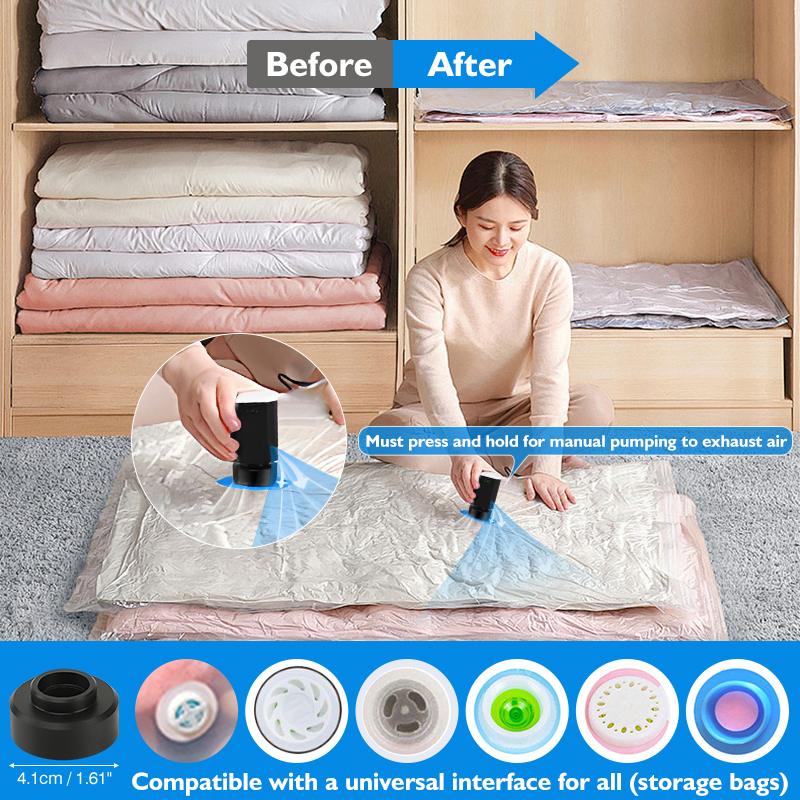 Sacchetti di stoccaggio sottovuoto 8-18 pezzi Borsa salvaspazio Pompa ad aria ricaricabile da viaggio Vari sacchetti sigillanti Pompa per comprare vestiti Coperta Bagagli