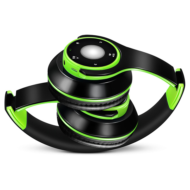headset Bluetooth Stereo Headphones Foldable Wireless Earphone HIFI games support TF card with Mic for Android and IOS: green