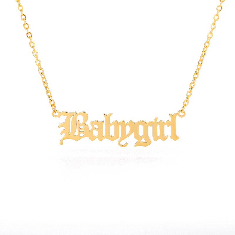 Old English BABYGIRL Collana Per Le Donne Pendenti Con Gemme E Perle Collane In Acciaio Inox Catena Del Choker Regalo Di Compleanno Fidanzata Regalo Dei Monili: Gold Plated
