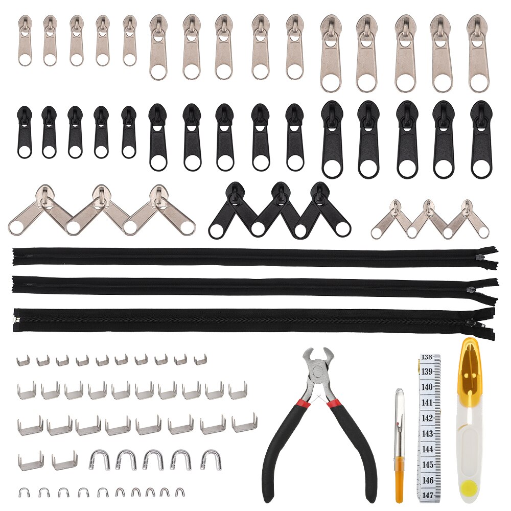 Zipper Repair Kit Replacement Metal Handle Zipper Extender Tab Fixer Zipper Sliders for Luggage Cloths Jacket Installation Tools