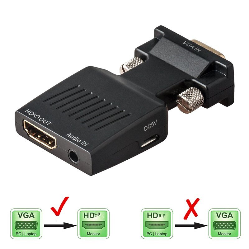 Cable Convertidor/Adaptador De VGA A HDMI - Para Conectar PC O Laptop Antiguo A Televisor O Monitor HD Moderno