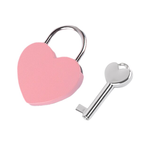 Antieke Stijl Hartvorm Hangslot Vintage Lock Roze Romantische Mooie Dagboek Hangsloten Sleutel Slot Met Sleutel: Pink