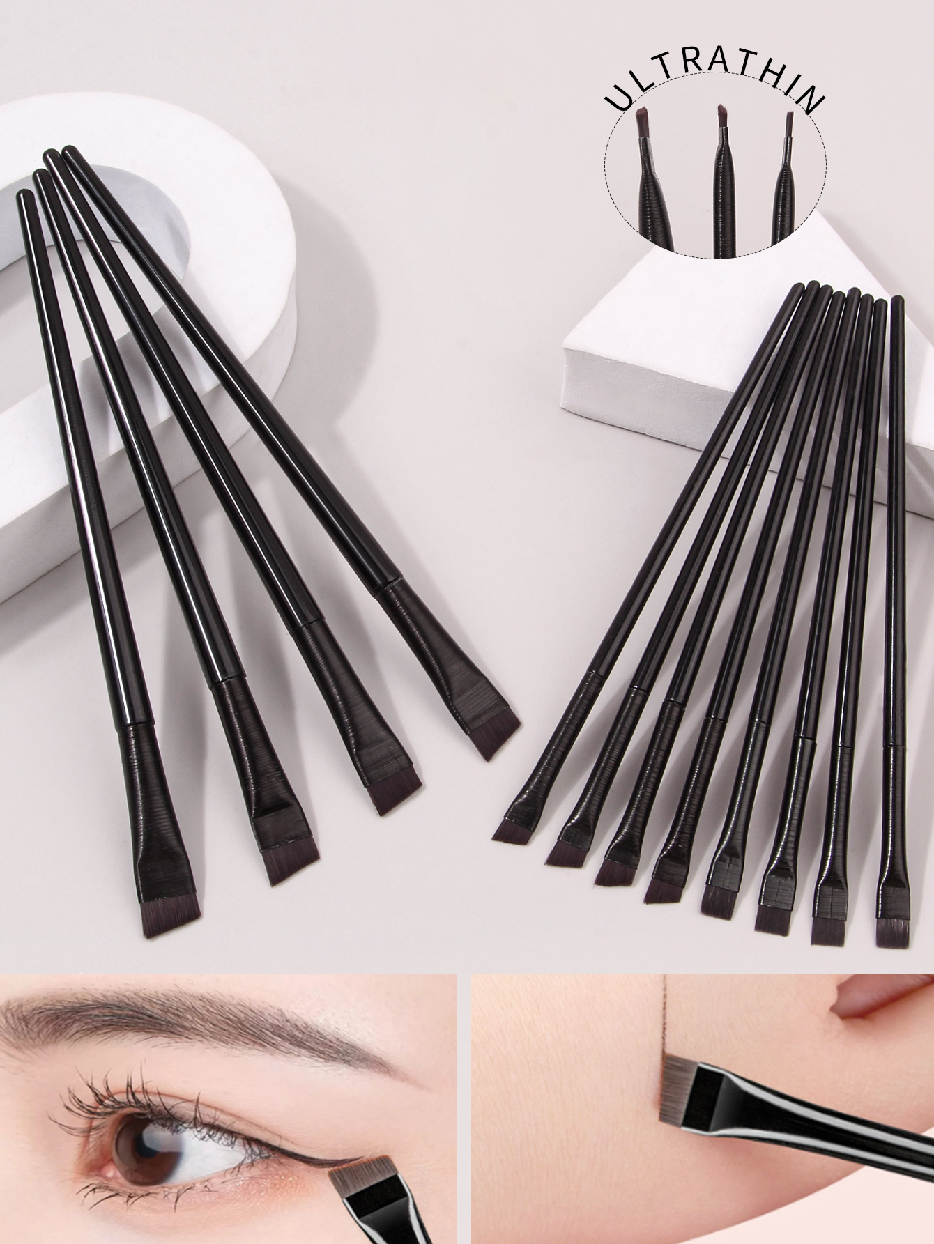 12 STKS Scythe Eyeliner Brush Oogschaduw Blade Brush Detail Brush Bevel Wenkbrauw Brush Ooglid naar beneden gericht Zijderupsborstel: Default Title