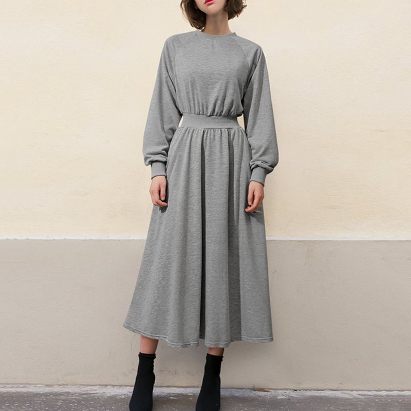 Høst vinter hettegenser kjole pluss størrelse kvinner lange ermede kjoler koreansk uformelt svart butikk størrelser 4xl 5xl fast grå en linje: Grå / Xxxl