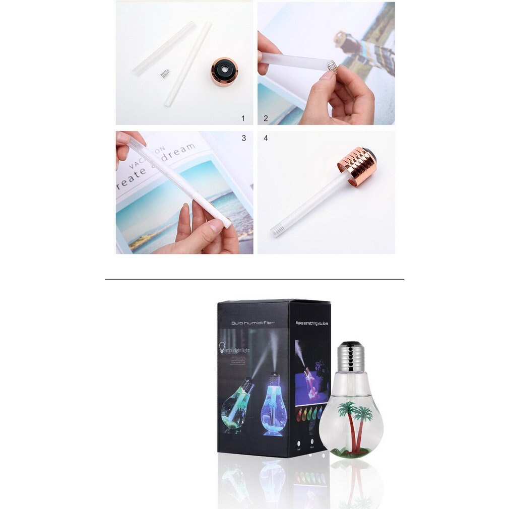 Bulb Humidifier 400ml USB Air Humidifier Colorful LED Night Lamp Essential Oil Diffuser for Home Office