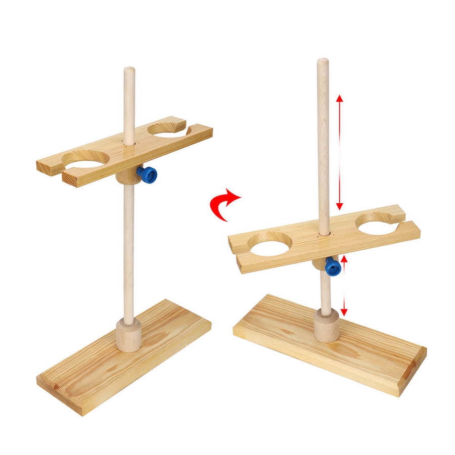 Wooden funnel stand 2 holes Separatory funnel Stand Rack Height-adjustable for laboratory experiment Lab Supplies
