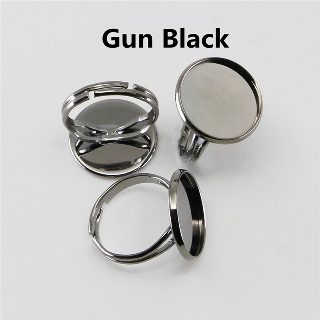 10Pcs/lot 12mm Adjustable Ring Settings Base Findings DIY Accessories Glass Cabochons Tray For Jewelry Making: Gun Black