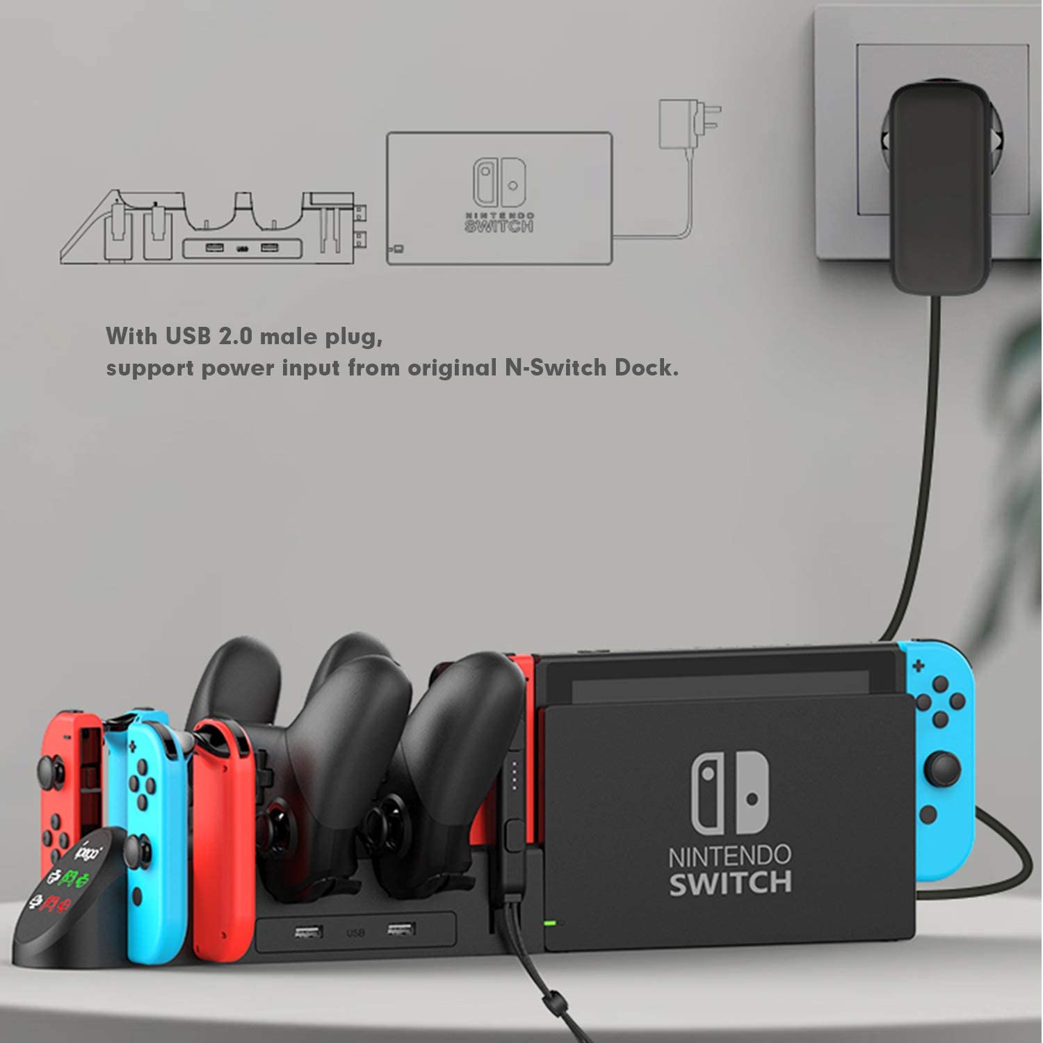 Estación de carga 6 en 1 para mandos de Nintendo Switch 4, Joypad 2 Pro, soporte de carga USB 2,0, accesorios de juego