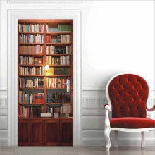Retro Old Wooden Bookshelf Books Stair Door Wallpaper Self-adhesive Waterproof Posters Wall Sticker Mural Decals Home Decor