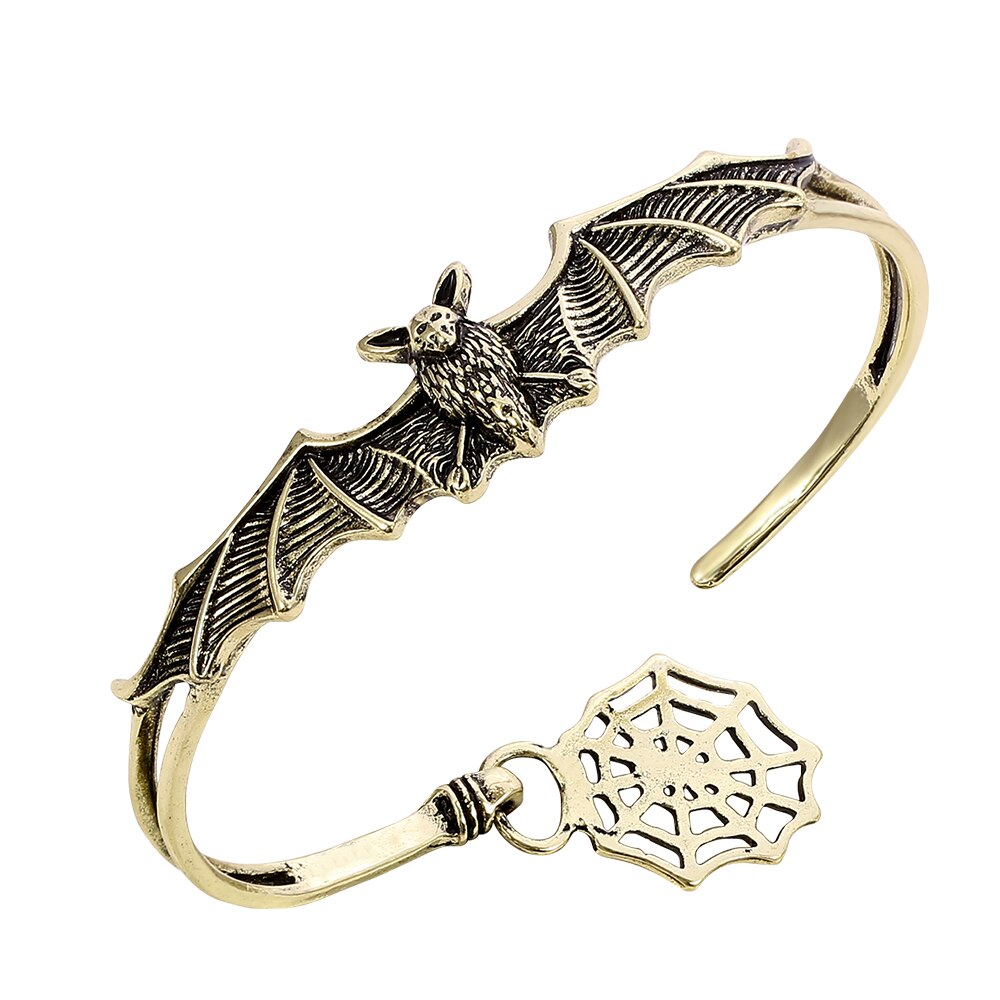 Gothic Vampire Bat Bracelet Women Men Spider Web Charms Cool Punk Halloween Jewelry Cosplay: Antique Bronze