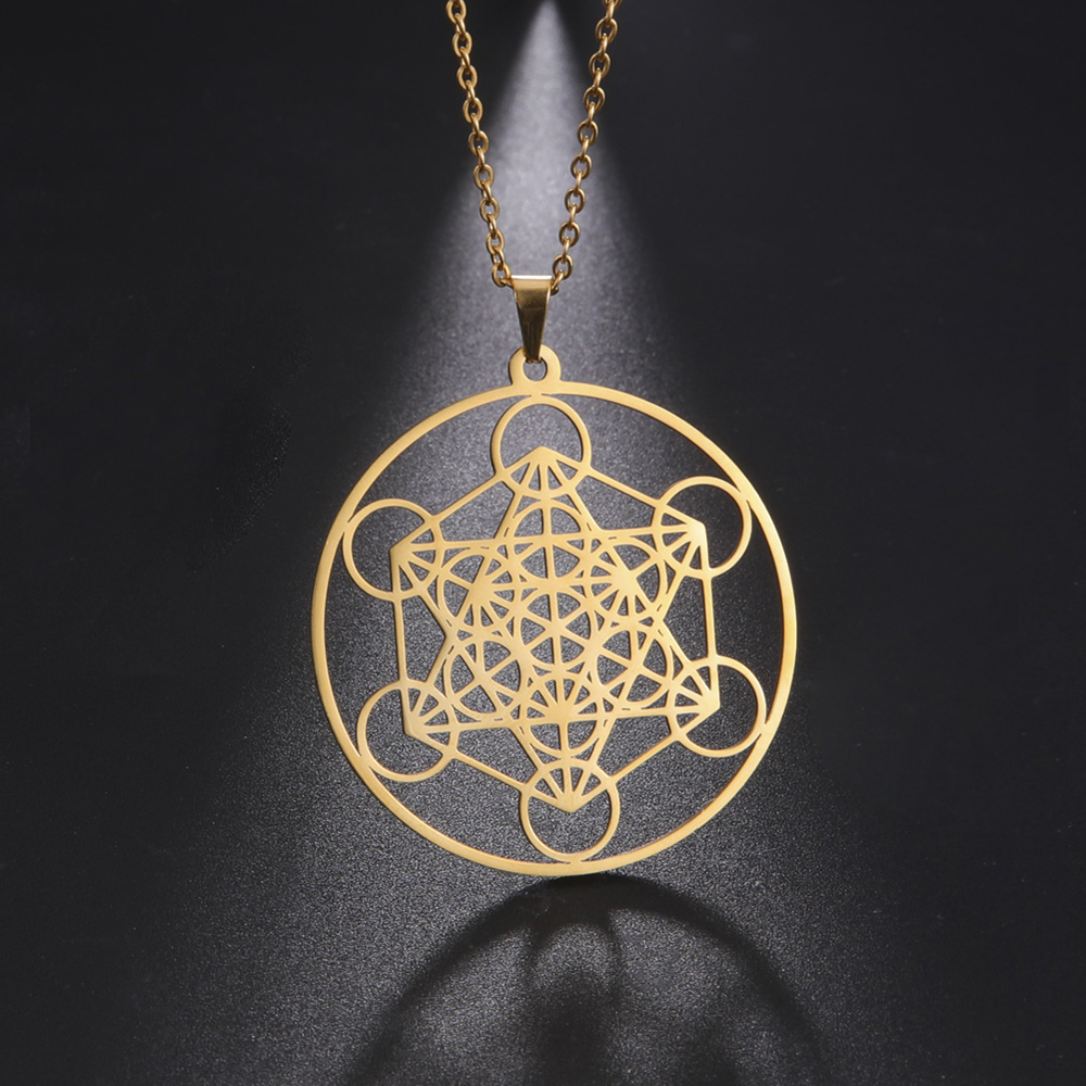 Skyrim Stainless Steel Angel Seal Archangel Metatron Cube Necklace Women Men Sacred Geometry Amulet Religious Spiritual Jewelry