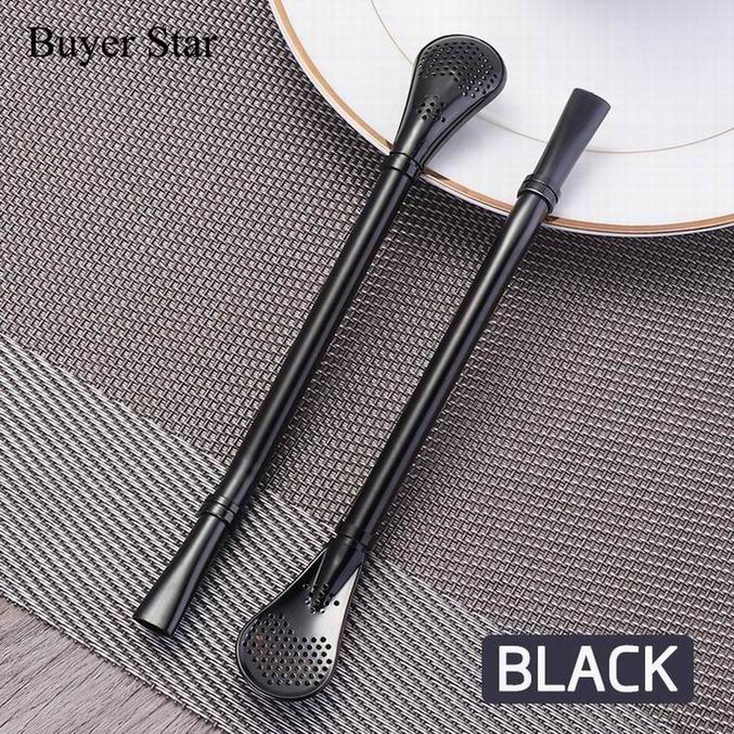 2 Pcs Smooth Flow Handmade Drinking Straw Stainless Steel Yerba Mate Tea Bombilla Straws Filtered Spoons Drinking Straw 6.22": 2 pcs Black
