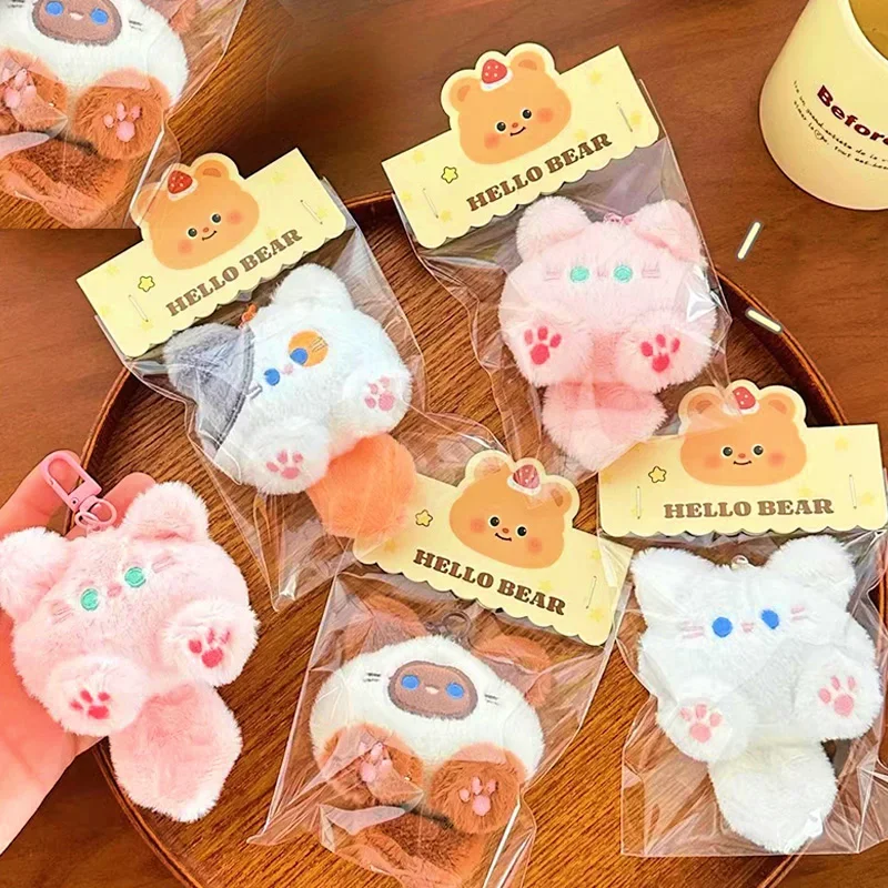 2 stks Kawaii Zachte Pluche Kat Pop Hanger Sleutelhanger Rugzak Pop Sleutelhanger Paar Tas Sleutelhanger Creatieve Pluizige Grappige Decoratieve