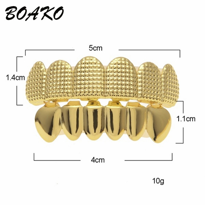 BOAKO Gold Bump enrejado dientes Grillz Hip Hop parrillas de parte superior e inferior de los hombres Dental boca Punk diente tapas rapero Cosplay joyería del cuerpo