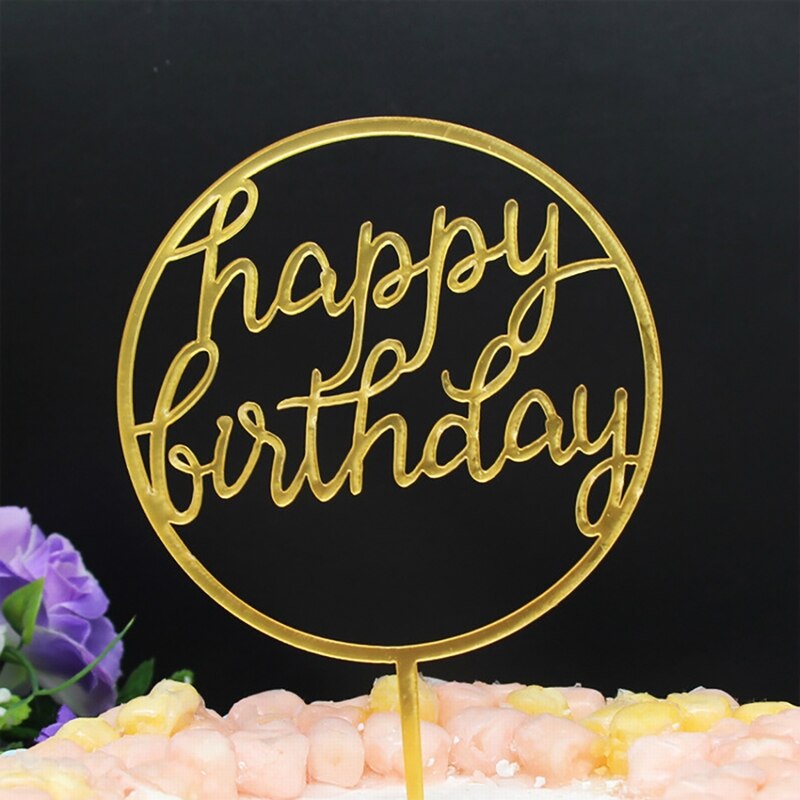 1 pcs acrylic happy birthday love cake topper for birthday cupcake flag baby shower party wedding decoration supplies: G201138