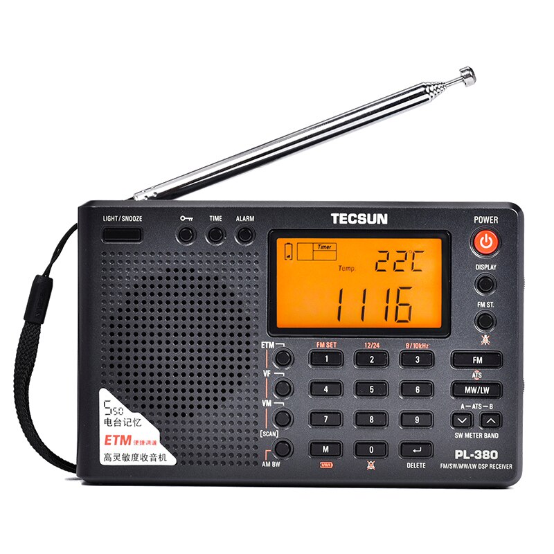 Tecsun PL 380 DSP profesjonalne radio FM/LW/SW/MW cyfrowy przenośny pełny zespół stereofoniczny dobra jakość dźwięku odbiornik jako prezent dla rodzica: czarny kolor
