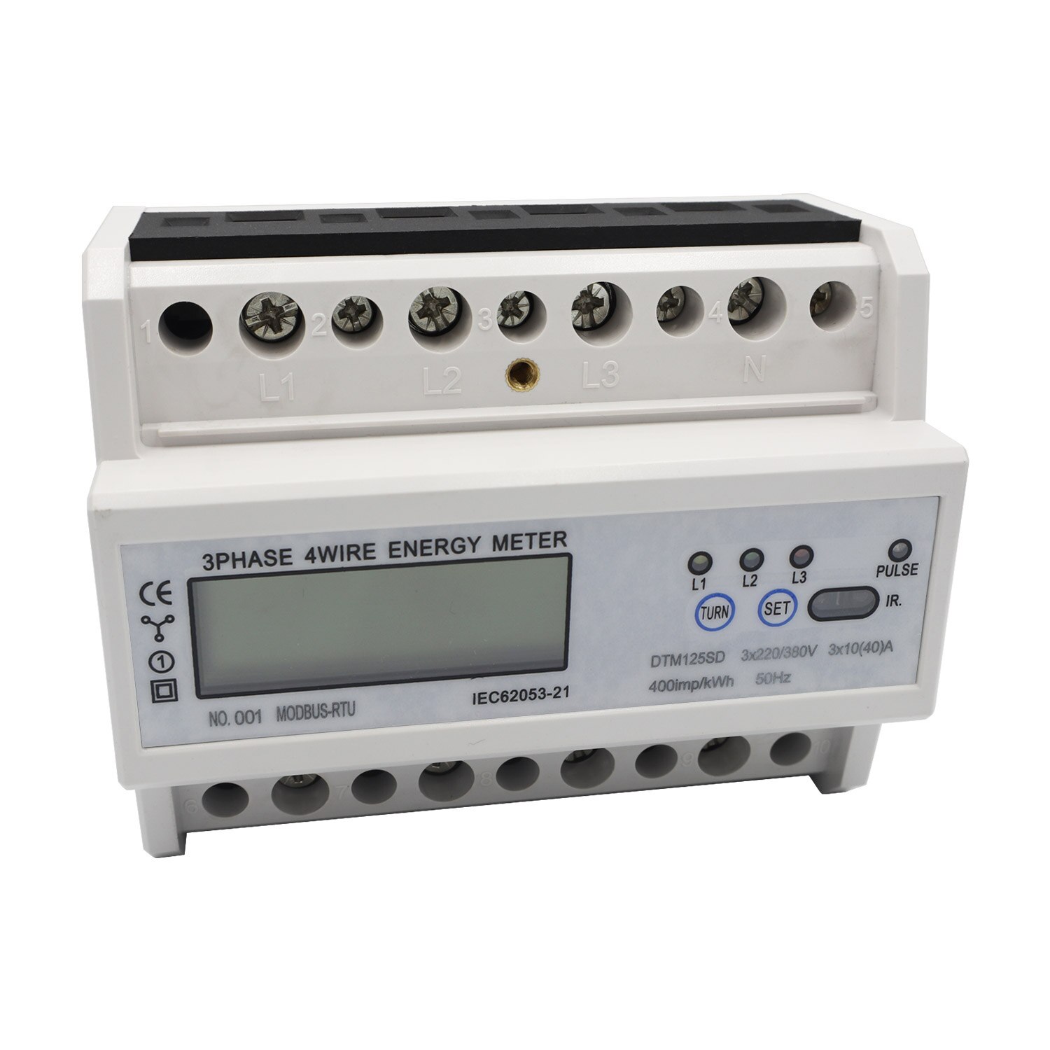 DTM125SD DIN-Rail Energy Meter 3 Phase 4 Wire RS485 MODBUS Protocol Electronic KWh Meter Power Consumption Monitor LCD Display