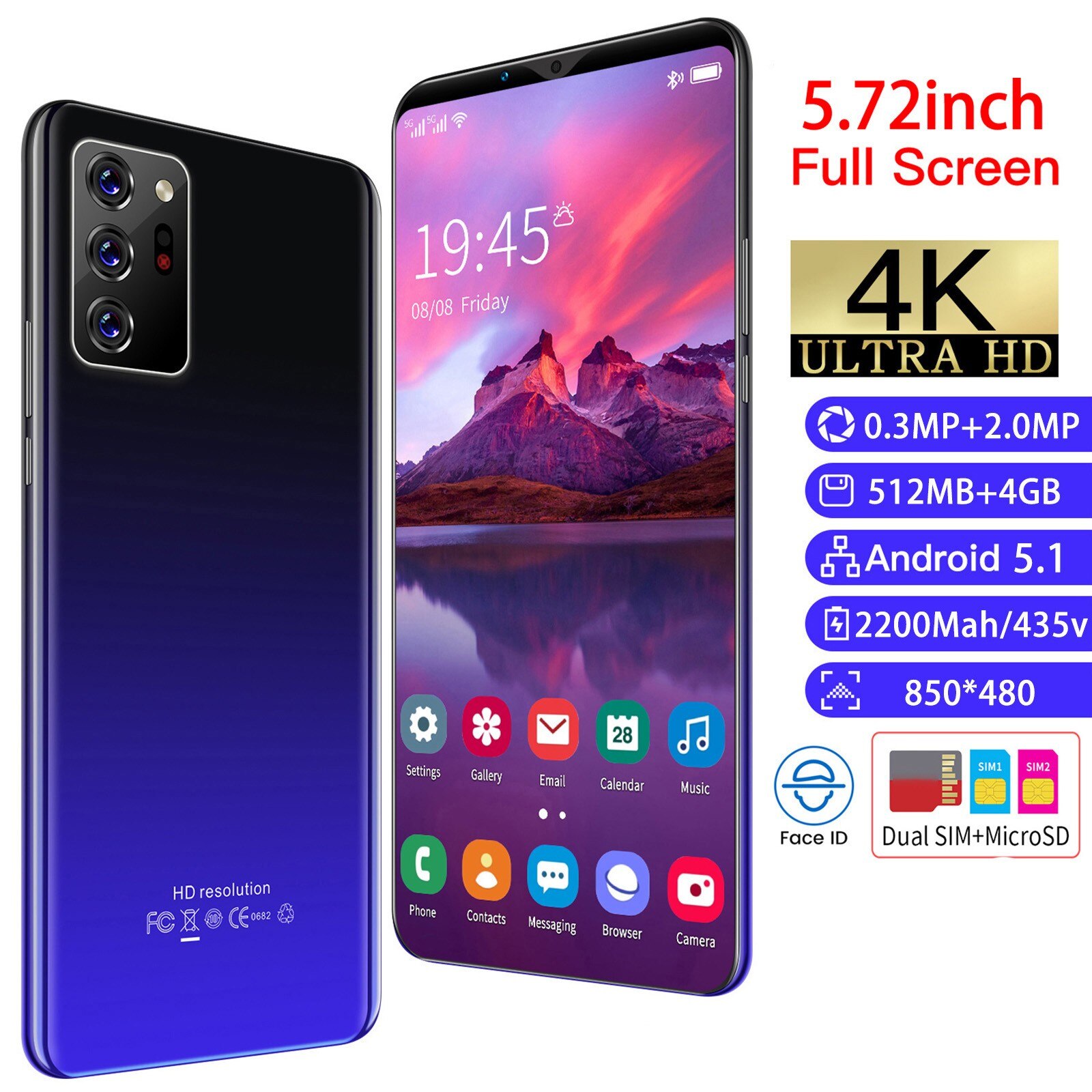 Smartphone Note 30 Plus, Android, 2200Mah, 4 cœurs, empreintes digitales, reconnaissance faciale, 5.72 pouces, RAM512MB +, rom 4 go, téléphone, prise en charge multilingue