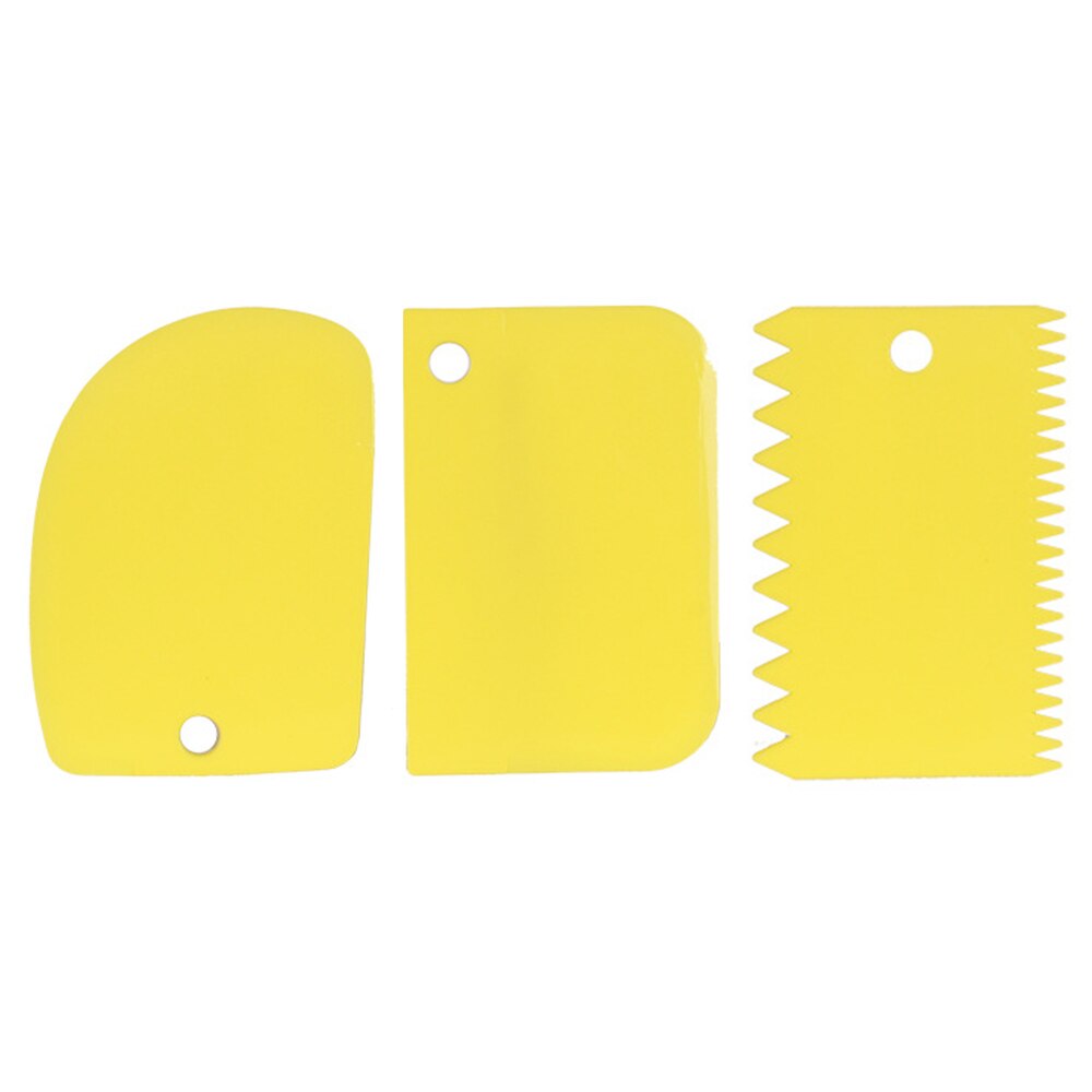 3pc bakgereedschappen, plastic deegmes, glazuur, fondantschraper, decoreren, glad, gekarteld, spatels, uitstekers, taartgereedschap: Geel