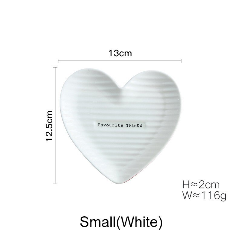 Plato de cerámica con forma de corazón, joyería decorativa, abalorio, plato de , bandeja para comida, vajilla, juego AKUHOME: small white