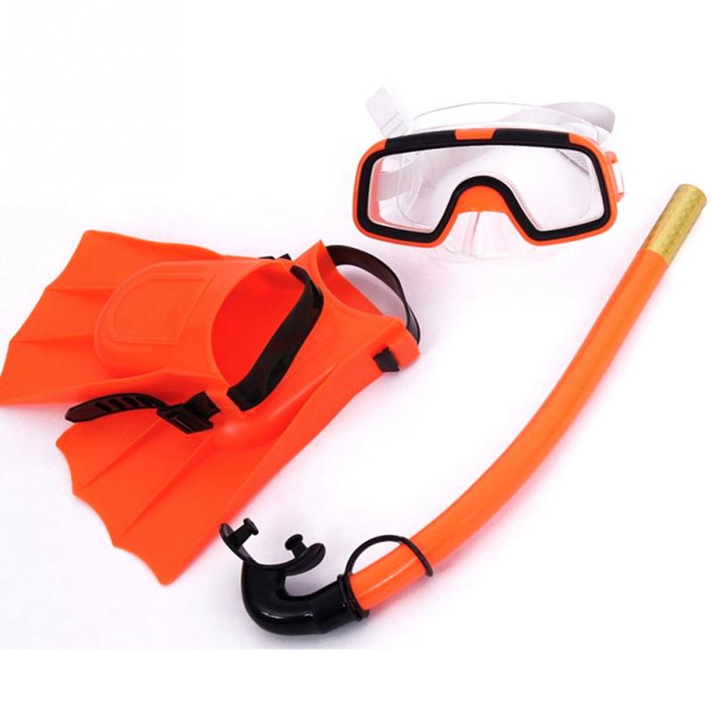 Børn sikker snorkling dykkermaske+snorkel svømmefødder sæt pvc scuba svømmesæt vandsport til børn: Orange