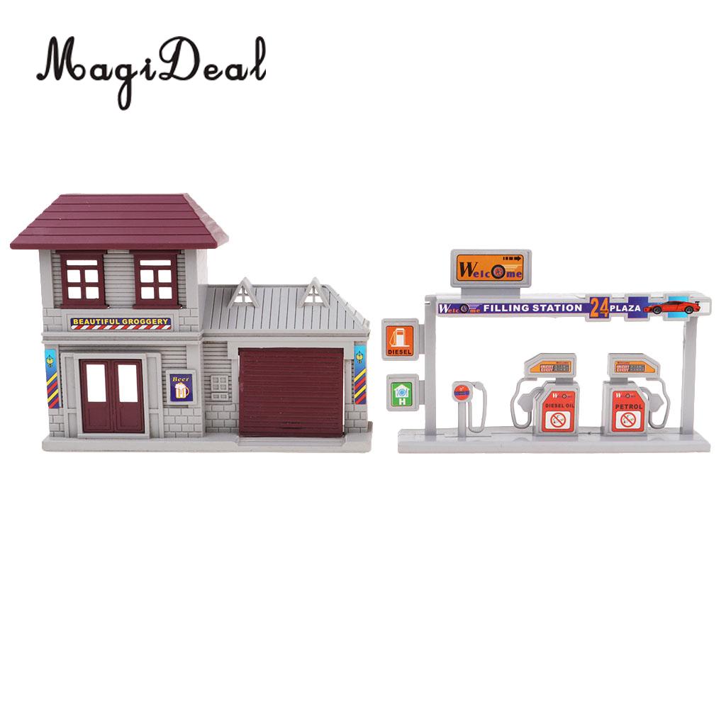 1:87 Scale Gas Station Simulation Layout HO Gauge Building Model Kit Diorama