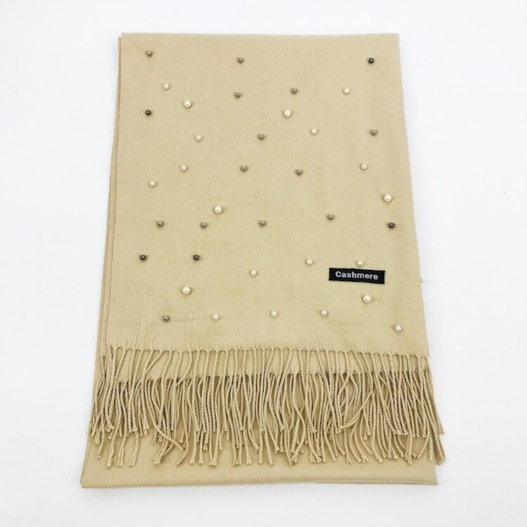 Écharpe de de luxe épais hiver femmes écharpe chaude cachemire étoile perle solide gland châle couverture pour emmailloter Hijab dame écharpe Pashmina: Khaki