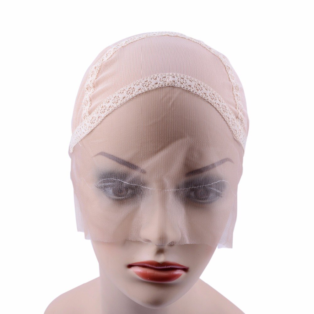 Bonnet de perruque en dentelle de couleur Beige, pour la fabrication de perruques avec sangle réglable, casquette de tissage sans colle