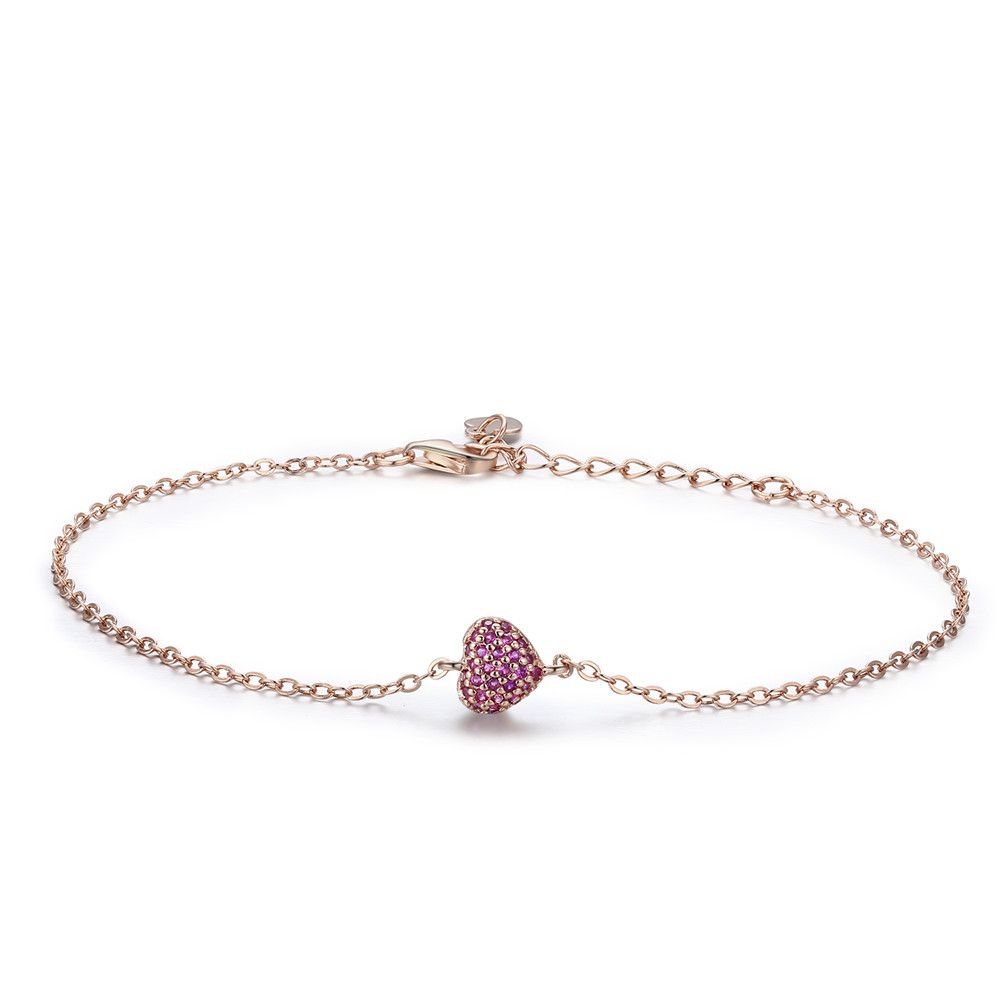 WOSTU 925 Argento Sterlina In Oro Rosa Romantico Del Cuore Della Catena del Braccialetto di Collegamento Per Le Donne Catenaccio Del Braccialetto del Regalo Dei Monili CQB050: Default Title