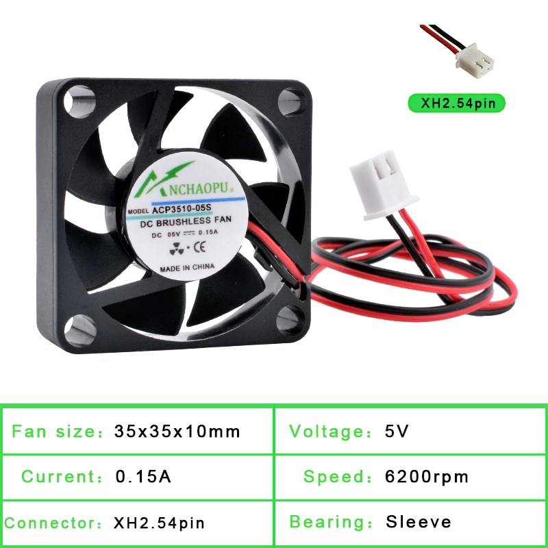 Acp 3510 3.5cm 35mm vifte 35 x 35 x 10mm dc5v 12v 24v 2 ledninger 2 pinner til kjølevifte til mikroenhetsruterprojektor: 5v