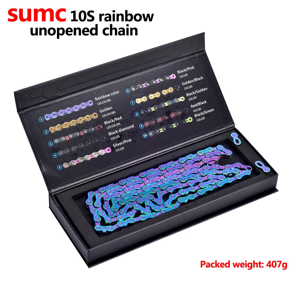 Sumc mtb rainbow chain mountainbike racefiets vouwfiets 9 10 11 12 speed ketting compatibel met shimano, sram tandwiel: 10s