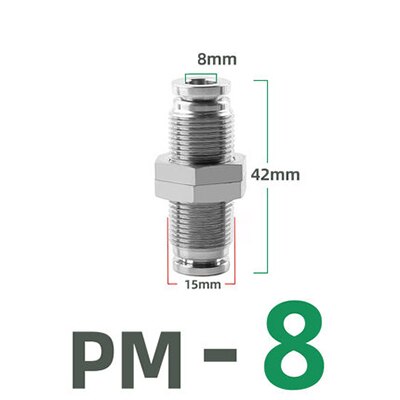 304 stainless steel pneumatic connector PM partition metal quick plug connector 4 6 8 10 12 16mm trachea connector: PM-8