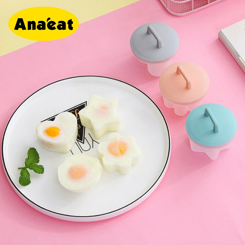 ANAEAT 4 Pcs/Set Plastic Egg Poacher Set Kitchen Egg Cooker Tools Egg Mold Form With Lid Brush Pancake