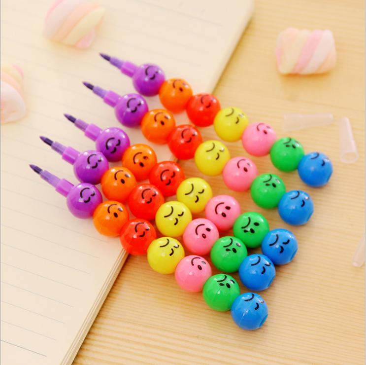 [4Y4A] 50pcs/Lot 7colors Smiley Crayons Candied Crayons Children art student safety and environmental stationery