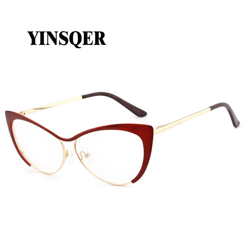 YINSQER miope mujeres montura de gafas de Ojos de gato marco claro de anteojos hombres dioptrías gafas miopía Vintage gafas redondas: RED