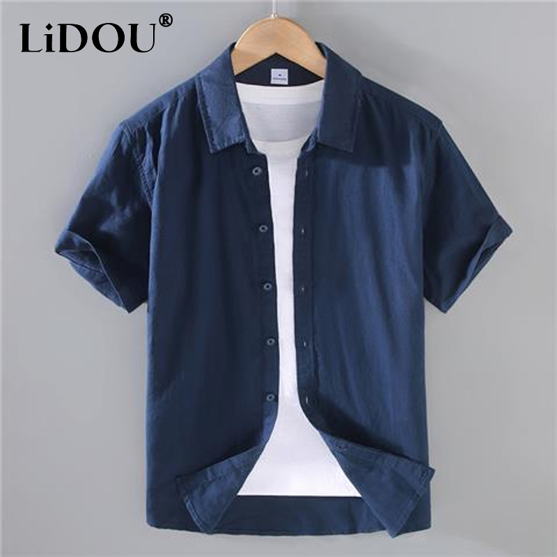 Ropa de estilo japonés para hombre, Tops de manga corta con una hilera de botones, cárdigan holgado informal, de Color sólido, verano 2023